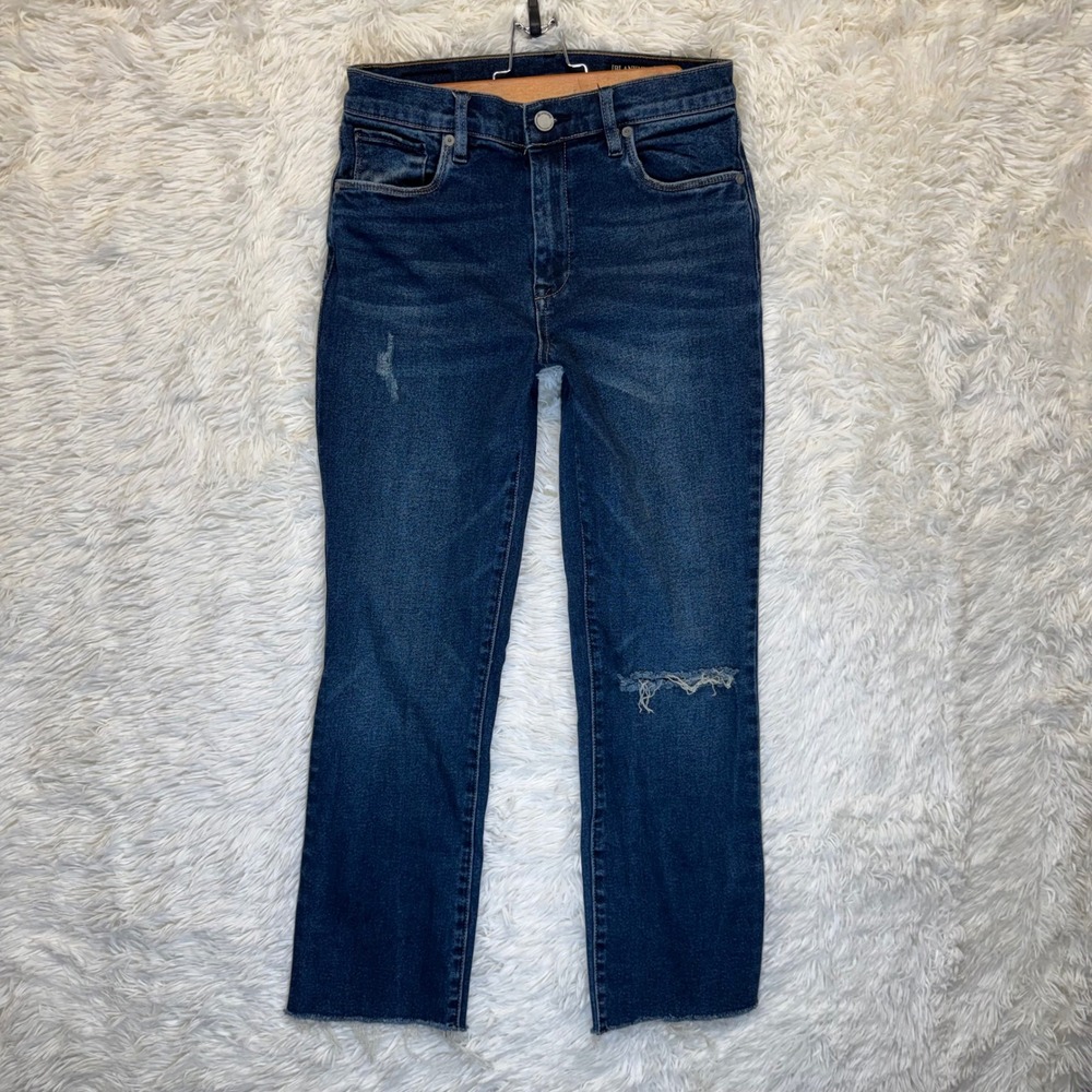 BlankNYC The Madison Crop High-Rise Distressed‎ Raw Hem Jeans Dark Wash 28